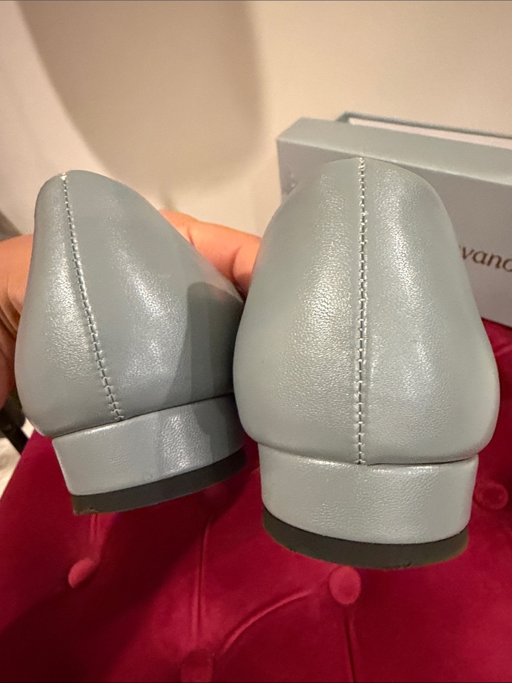 Light blue Gray Pointed Toe Buckle Flats - Picture 4 of 4